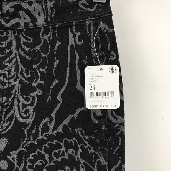 NWT Free People Just Float On Printed‎ Flare Jeans Black Paisley Discharge Sz 24 - Picture 11 of 14